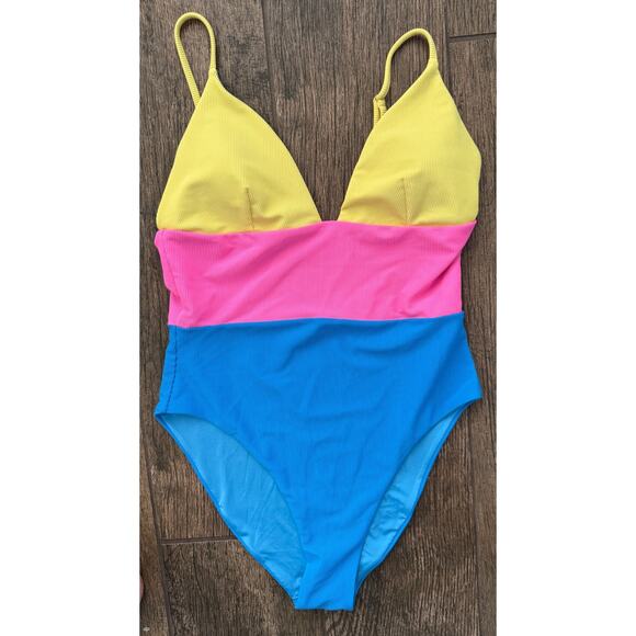 Beach Riot Wren Rib Colorblock One-Piece Swimsuit Size XL - Picture 8 of 8